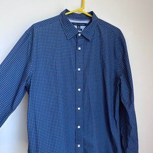 Tommy Hilfiger Blue with Red Dots XL Button Down Dress Shirt Custom Fit